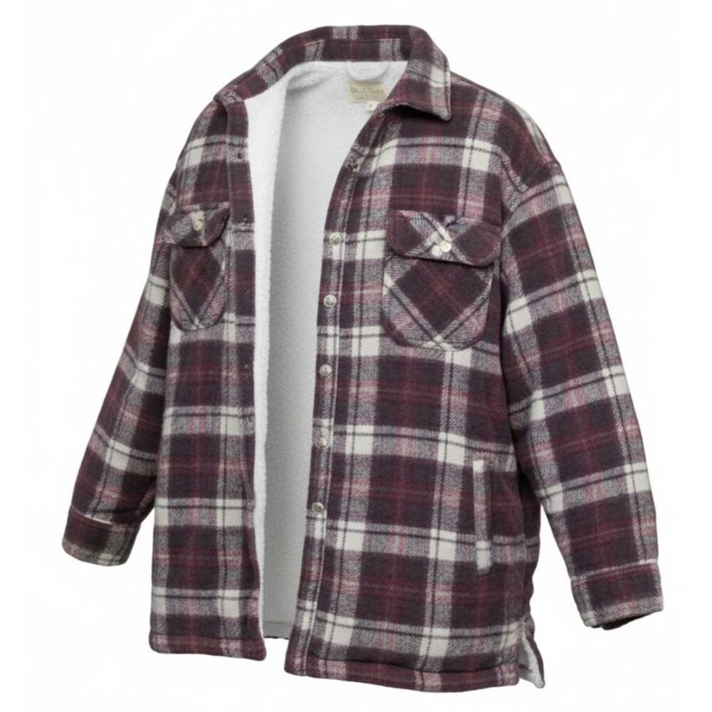 Wilderness Sherpa Flannel Shacket L Snap Buttons Red Plaid Mens Cabincore 2000s